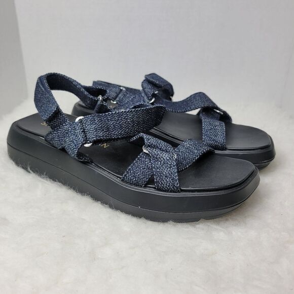 Stuart Weitzman Moxie Blue Navy Denim Platform Sport Sandals Size 8 - Picture 1 of 9